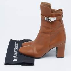 Hermes Brown Leather Joueuse Ankle Boots Size 37.5