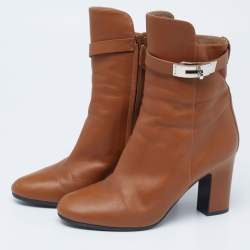 Hermes Brown Leather Joueuse Ankle Boots Size 37.5