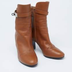 Hermes Brown Leather Joueuse Ankle Boots Size 37.5