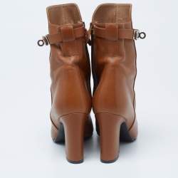 Hermes Brown Leather Joueuse Ankle Boots Size 37.5