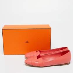 Pre Owned Hermès Coral Leather Nice Ballet Flats Size 37
