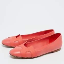 Pre Owned Hermès Coral Leather Nice Ballet Flats Size 37