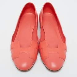 Pre Owned Hermès Coral Leather Nice Ballet Flats Size 37
