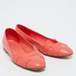 Pre Owned Hermès Coral Leather Nice Ballet Flats Size 37