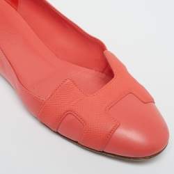 Pre Owned Hermès Coral Leather Nice Ballet Flats Size 37