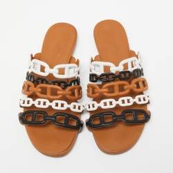 Pre Owned Hermes Multicolor Leather Thalassa Flats Size 37