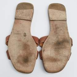 Pre Owned Hermes Brown Leather Oran Flat Sandals Size 41