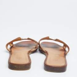 Pre Owned Hermes Brown Leather Oran Flat Sandals Size 41