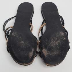 Hermès Black/Gold Suede And Leather  D'ancre Chaine Flat Sandals Size 36