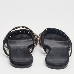 Hermès Black/Gold Suede And Leather  D'ancre Chaine Flat Sandals Size 36