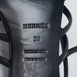 Hermes Black Leather Oracle Block Heel Ankle Strap Sandals Size 39
