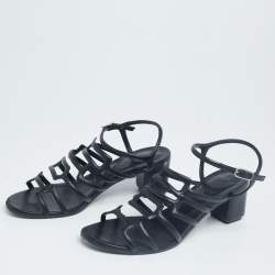 Hermes Black Leather Oracle Block Heel Ankle Strap Sandals Size 39