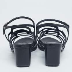 Hermes Black Leather Oracle Block Heel Ankle Strap Sandals Size 39