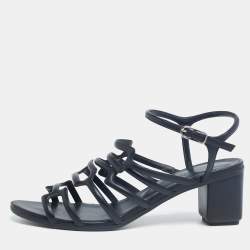 Hermes Black Leather Oracle Block Heel Ankle Strap Sandals Size 39