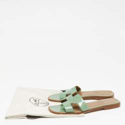 Hermès Green Patent Leather Oran Flat Slides Size 38