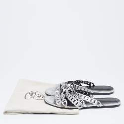 Hermes Silver Leather  D'ancre Chaine Flat Sandals Size 36