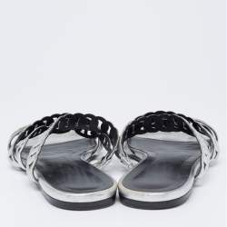 Hermes Silver Leather  D'ancre Chaine Flat Sandals Size 36