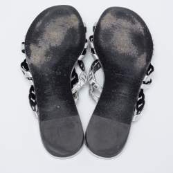 Hermes Silver Leather  D'ancre Chaine Flat Sandals Size 36