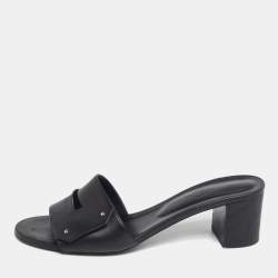 Hermes Black Leather View Slide Sandals Size 40