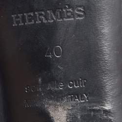 Hermes Black Leather View Slide Sandals Size 40