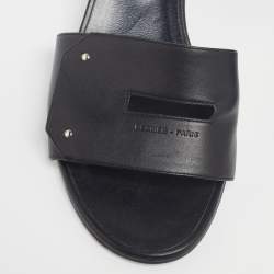 Hermes Black Leather View Slide Sandals Size 40