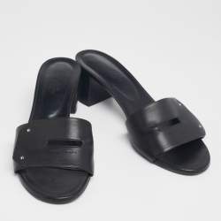 Hermes Black Leather View Slide Sandals Size 40