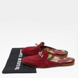 Hermès  Burgundy Suede Palladium Plated Oz Flat Mules Size 37.5