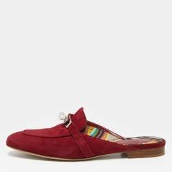 Hermès  Burgundy Suede Palladium Plated Oz Flat Mules Size 37.5