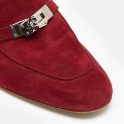 Hermès  Burgundy Suede Palladium Plated Oz Flat Mules Size 37.5
