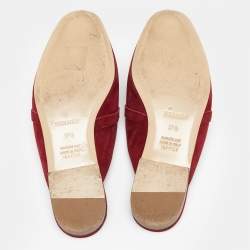 Herm�ès  Burgundy Suede Palladium Plated Oz Flat Mules Size 37.5