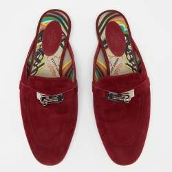 Hermès  Burgundy Suede Palladium Plated Oz Flat Mules Size 37.5
