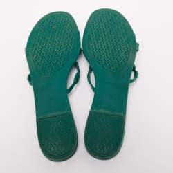 Hermes Teal Rubber D'ancre Chaine Rivage Flat Slides Size 41