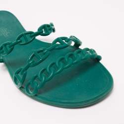Hermes Teal Rubber D'ancre Chaine Rivage Flat Slides Size 41