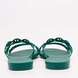 Hermes Teal Rubber D'ancre Chaine Rivage Flat Slides Size 41