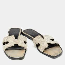 Pre Owned Hermes Metallic Twisted Metal Thread Oran Flats Size 37.5