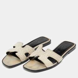 Pre Owned Hermes Metallic Twisted Metal Thread Oran Flats Size 37.5