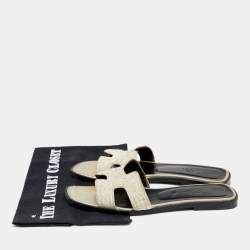 Pre Owned Hermes Metallic Twisted Metal Thread Oran Flats Size 37.5