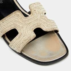 Pre Owned Hermes Metallic Twisted Metal Thread Oran Flats Size 37.5