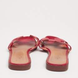Hermes Red Leather Oran Sandals Size 37.5
