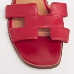 Hermes Red Leather Oran Sandals Size 37.5
