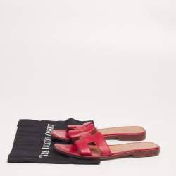 Hermes Red Leather Oran Sandals Size 37.5