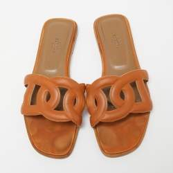 Pre Owned Hermes Brown Leather Aloha Sandals Size 38.5