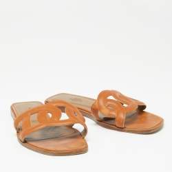 Pre Owned Hermes Brown Leather Aloha Sandals Size 38.5