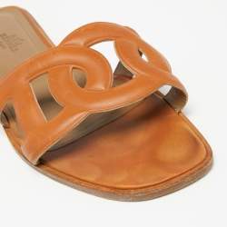 Pre Owned Hermes Brown Leather Aloha Sandals Size 38.5