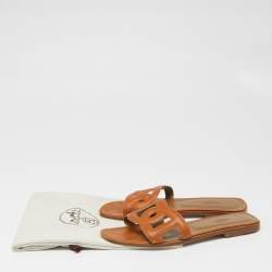 Pre Owned Hermes Brown Leather Aloha Sandals Size 38.5