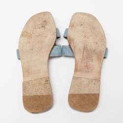 Hermes Blue Denim Oran Flat Sandals Size 38