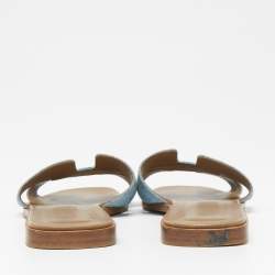 Hermes Blue Denim Oran Flat Sandals Size 38