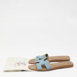 Hermes Blue Denim Oran Flat Sandals Size 38