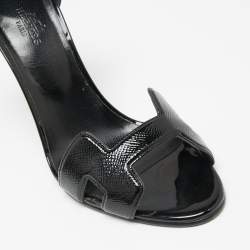 Hermes Black Patent Premiere Ankle Strap Sandals Size 39.5