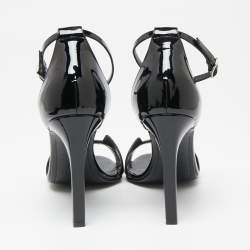Hermes Black Patent Premiere Ankle Strap Sandals Size 39.5